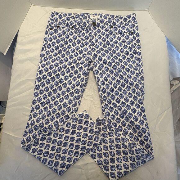 Vineyard Vines Gustavia White Blue Printed Mid Rise Skinny Ankle Jeans Size 4 - Picture 1 of 7